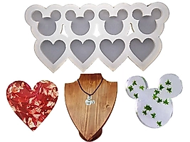 8'li Mickey Mouse ve Kalp Kolye Epoksi Reçine Kalıbı EPK726