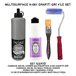 500ML H:081 GRAFİTİ GRİ HYBRİD + 250ML PARLAK VERNİK 4'LÜ SET